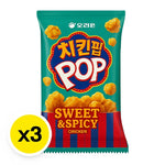 Orion Chicken Pop Sweet & Spicy snack pack, 81g x 3, crispy chicken-flavored snack with sweet and spicy seasoning in a colorful package