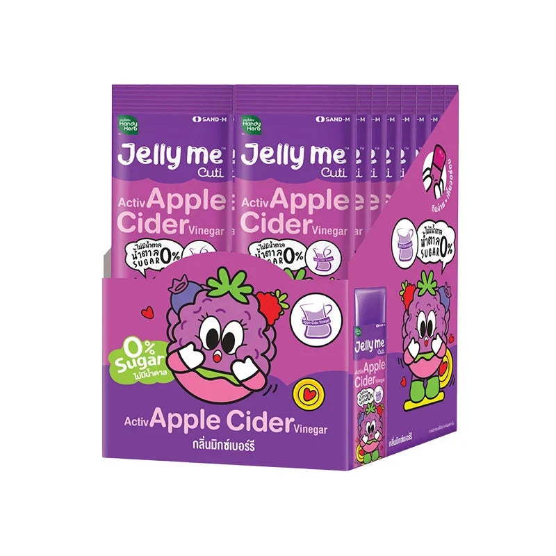 Handy Herb Jelly Me Activ Apple Cider Vinegar mixed berry flavor snack, featuring colorful berry-flavored jelly in a clear package.