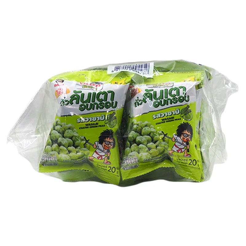 Kohkae Greenbean Wasabi snack pack, 20g x 12, dry grocery snack with green beans and wasabi flavor, in a colorful package