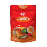 OK Shake Powder Paprika flavor in a 500g dry grocery package, featuring bright red paprika seasoning in a clear container.