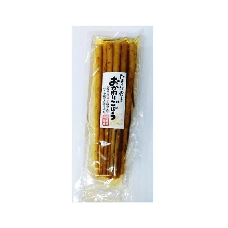 Obaneya Okawari Gobou Japanese burdock root pickle in dry grocery packaging, light and dried for snacking or cooking.