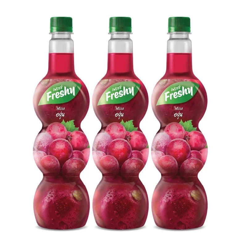 Freshy Grape Flavored Syrup in 710ml bottles, three-pack, ideal for beverages and culinary use, by FRESHY.