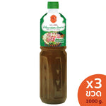 J-lek BBQ grilling sauce bottles 1000g, dry grocery product with dark sauce in clear plastic bottles