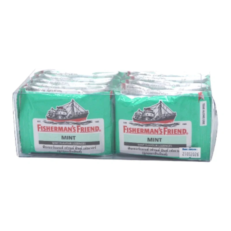 Fisherman's Friend Mint Lozenges in a pack of 12, dry grocery mint candies from the FISHERMAN'S FRIEND brand.
