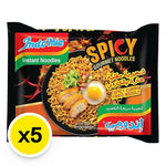 Indo Mie Mi Goreng Spicy Chicken instant noodles in a 83g pack, shown in a colorful dry grocery product image