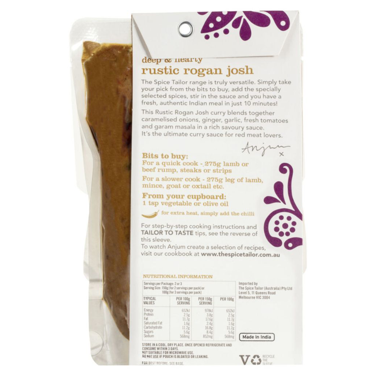 Image of The Spice Tailor Rustic Rogan Josh spice mix in a jar, showcasing vibrant red and orange spices for flavorful Indian curry.