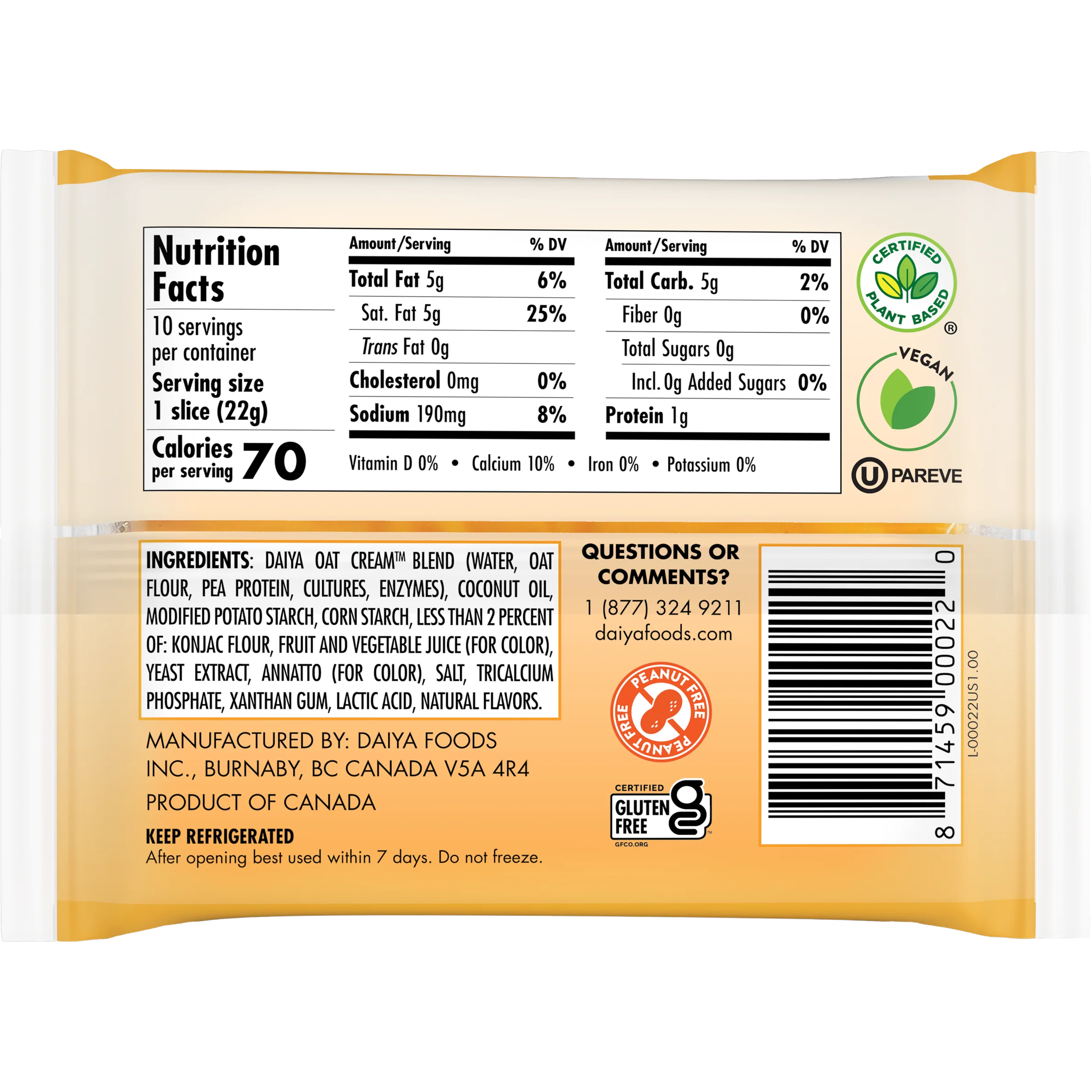 Daiya vegan sliced cheddar cheese on a cutting board, showcasing its healthy plant-based cheese slices.