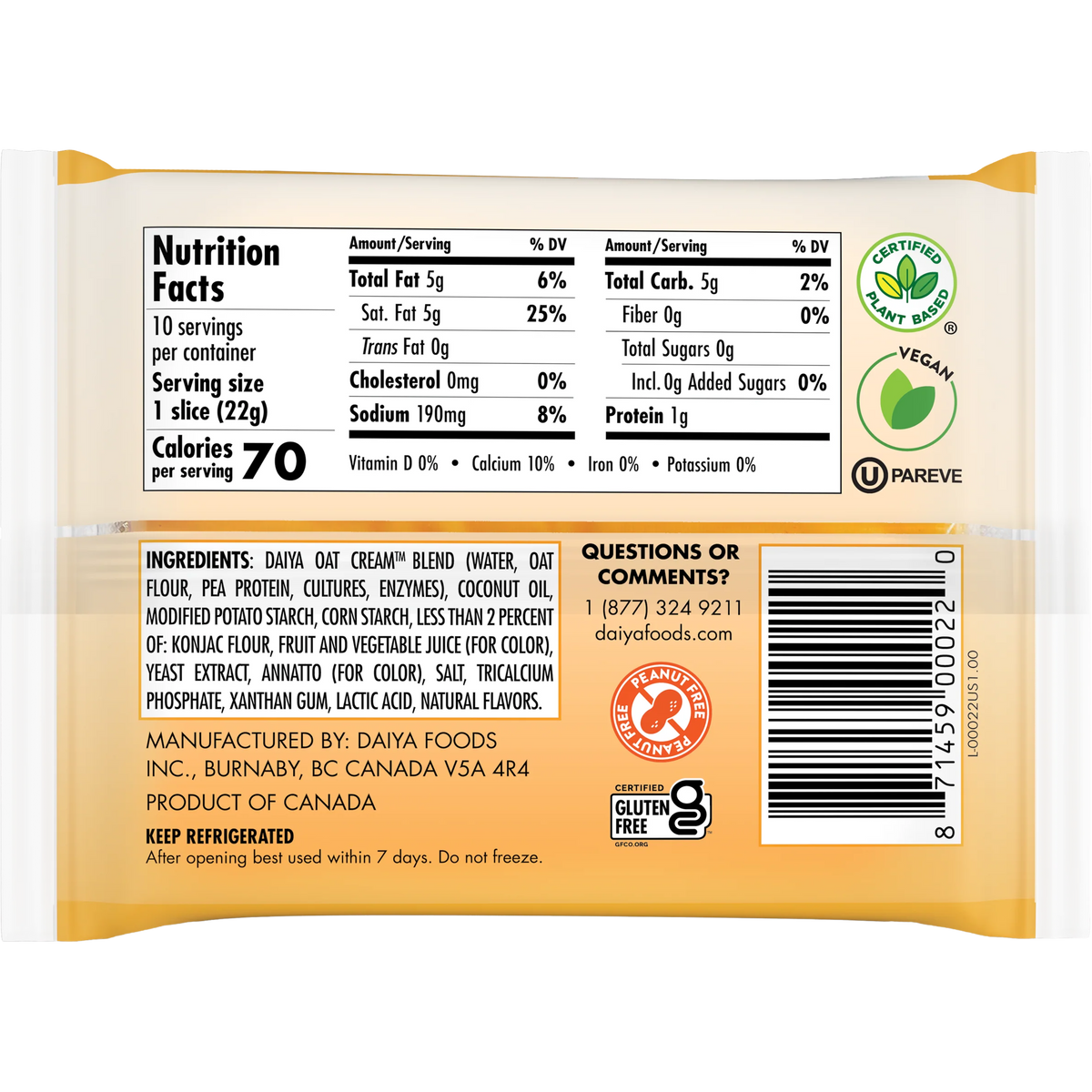 Daiya vegan sliced cheddar cheese on a cutting board, showcasing its healthy plant-based cheese slices.