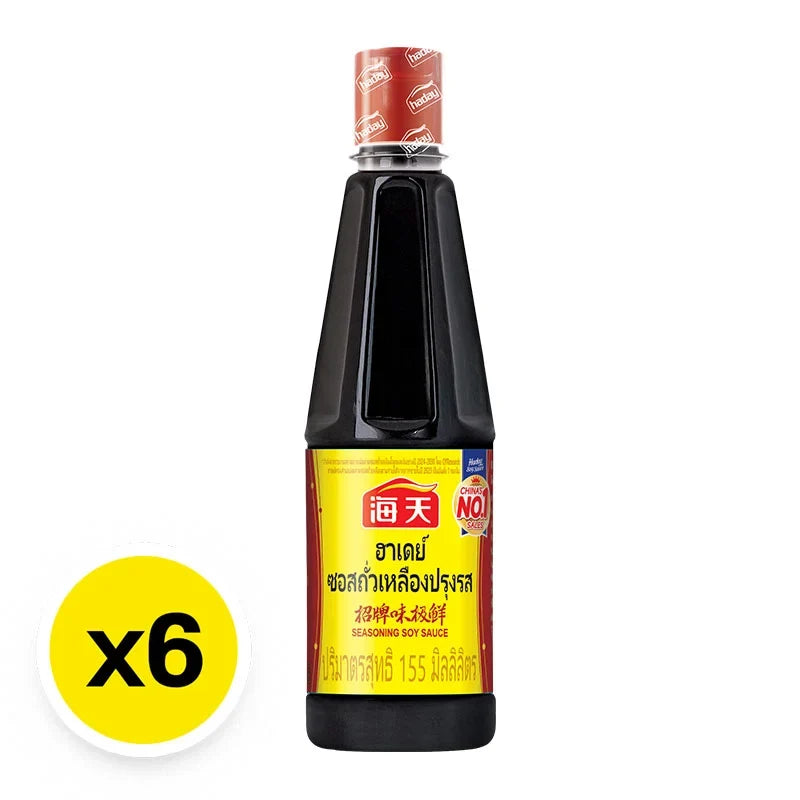 Haday Seasoning Soy Sauce 155ml bottles displayed in a pack of six, ideal for cooking and flavoring dishes.