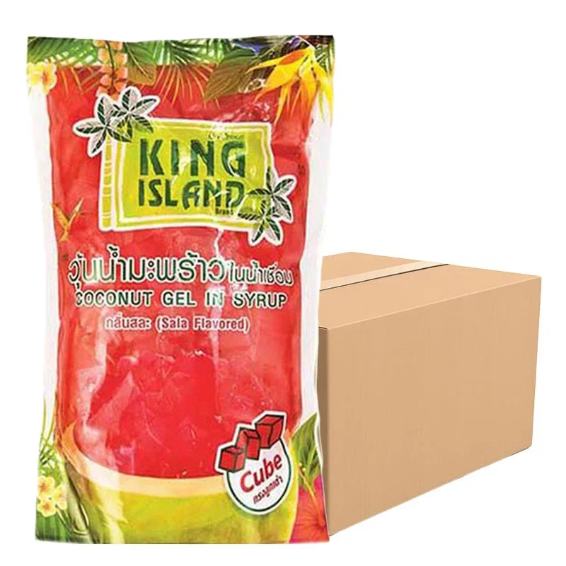 Makro Coconut Jelly Salad Flavor 1kg, dry grocery snack, showing colorful coconut jelly pieces in clear packaging.