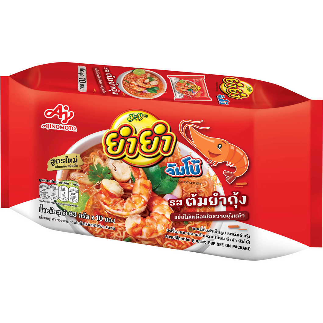 Yumyum Jumbo Instant Noodle Tom Yum Kung flavor in a pack, featuring vibrant packaging with noodles and soup flavor imagery.