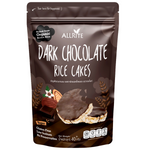 Allrite dark chocolate organic rice cakes in a package, a healthy confectionery snack with chocolate coating and rice cake base