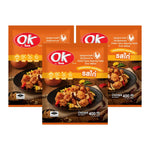 OK Chicken Seasoning Powder in a 400g package, shown in a trio pack, ideal for enhancing flavor in dry grocery cooking.