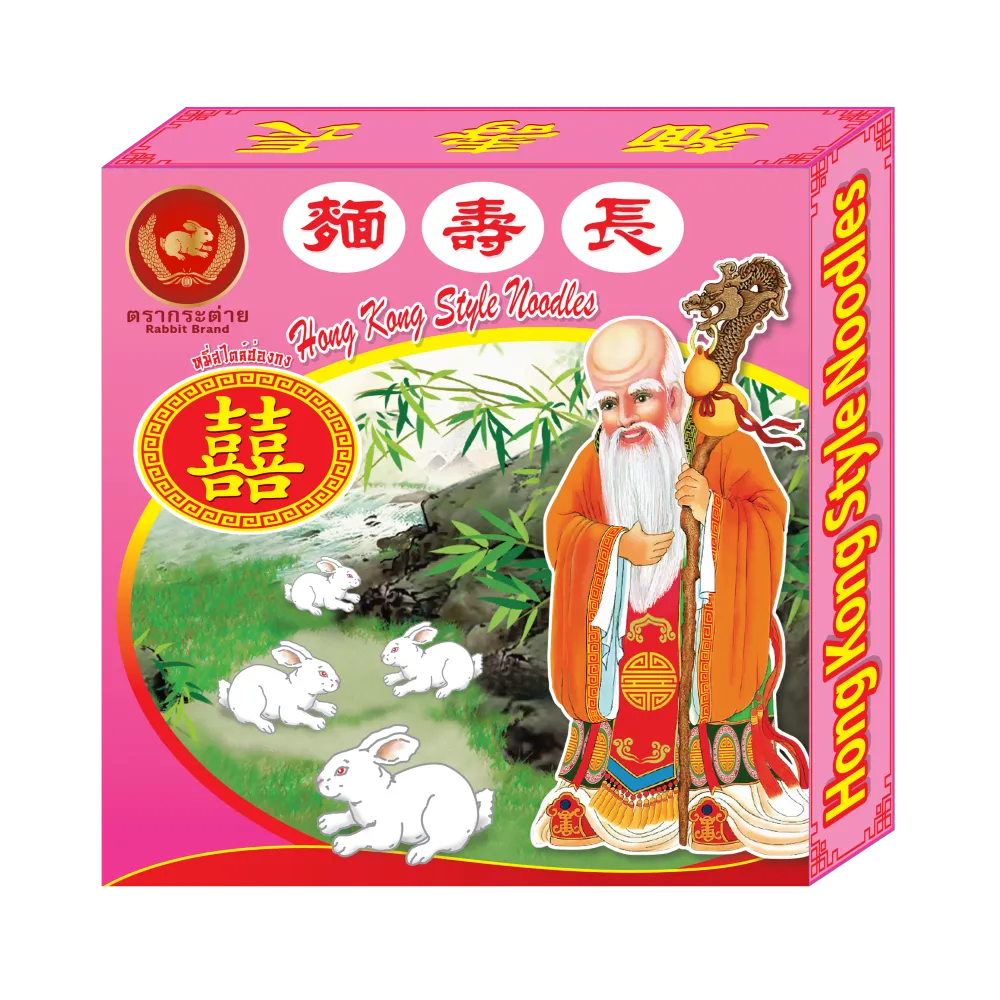 Rabbit Brand Hong Kong Style Noodles 500g package of dry Asian noodles with brand label visible.