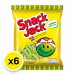 Snack Jack Green Pea snack pack, 30g x6, dry grocery snack with crunchy green pea chips in a bright packaging.