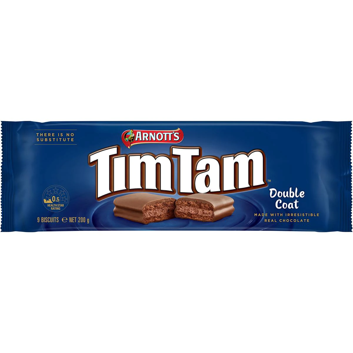 Arnott's Tim Tam Double Coat Chocolate Biscuits, chocolate-coated confectionery snacks with creamy filling and crispy biscuit layers.