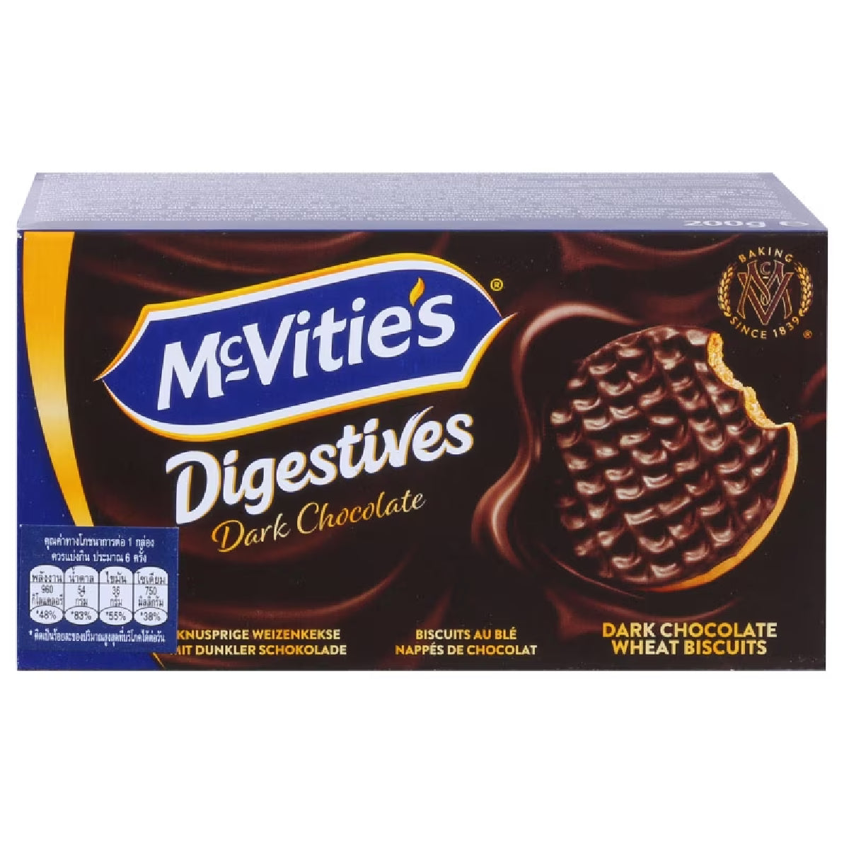 Mcvitie's Digestive Dark Chocolate confectionery snack featuring crunchy digestive biscuit topped with smooth dark chocolate.