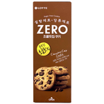 Lotte Zero Chocolate Chip Cookie close-up showing golden-brown cookie with chocolate chips, a tasty confectionery snack.