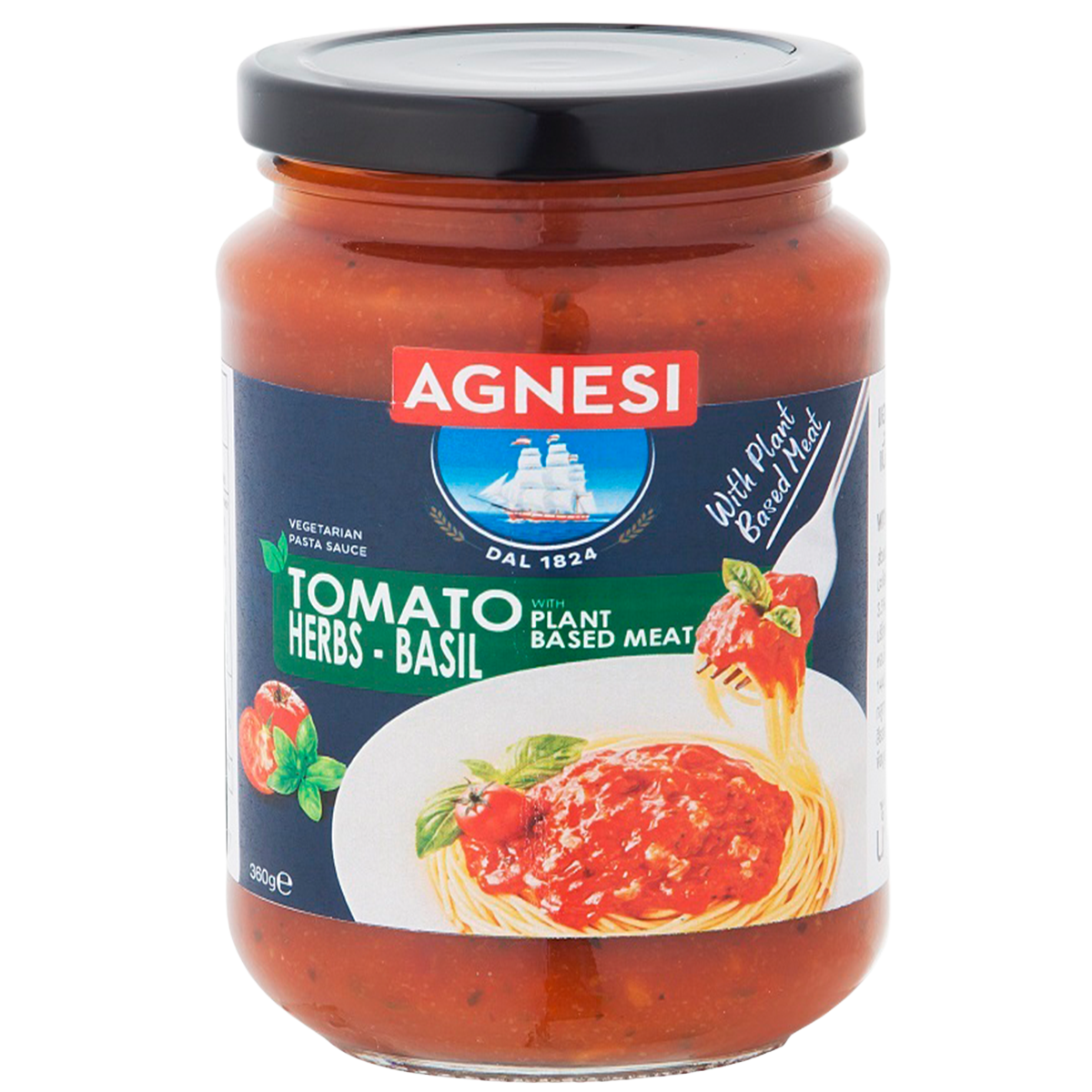 Jar of Agnesi Basil Pasta Sauce with fresh basil visible, perfect for Italian dishes and pasta recipes.
