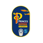 PRINCES kipper fillet tin can in sunflower oil, 190g, pack of 10, showing the sealed cans ready for storage in dry grocery.