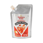 Tropica King Strawberry Flavor Fruit Puree 500g jar, dry grocery product with bright strawberry branding and label.