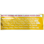 Taylors Mature Cheddar and Onion flavored potato crisps in a colorful snack bag, showcasing crispy chips with cheesy and onion seasoning.