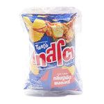 Tasto Potato Rock Chips Crab Curry flavor in 42g packs, crispy snack with bold seafood and curry taste, stacked in a box.