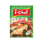 I-CHEF Thai spicy stir-fry sauce in 50g dry grocery packet, with vibrant red chili and aromatic herbs visible on the packaging