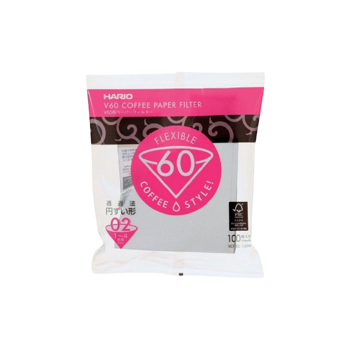 Hario V60 Paper Filter 02m for pour-over coffee, white filter paper with Hario branding for fresh brewed drinks.