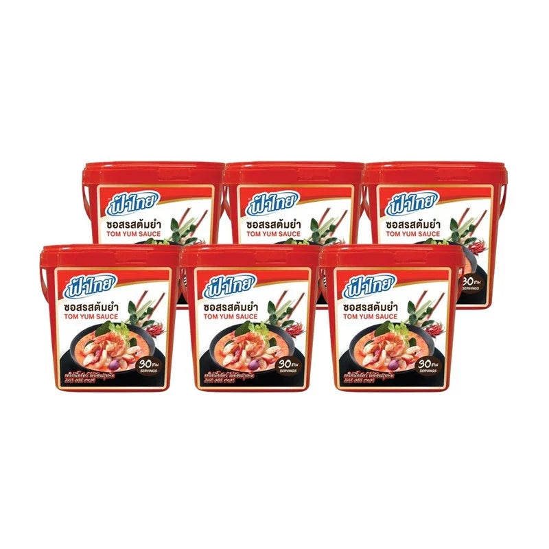 Fathai Tom Yum Sauce 900g jar, Thai-style spicy and sour flavor, shown in a clear glass jar with label and lid.