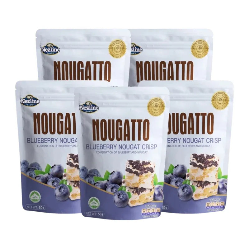 Nezline Nougatto Nougat Crisp snack with crunchy nougat pieces and crispy texture, packaged in a colorful wrapper.