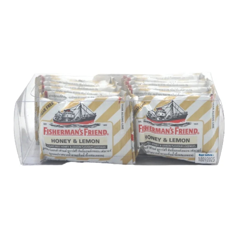 Fisherman's Friend Honey Lemon Lozenges box with 12 packs, dry grocery snack and confectionery by FISHERMAN'S FRIEND