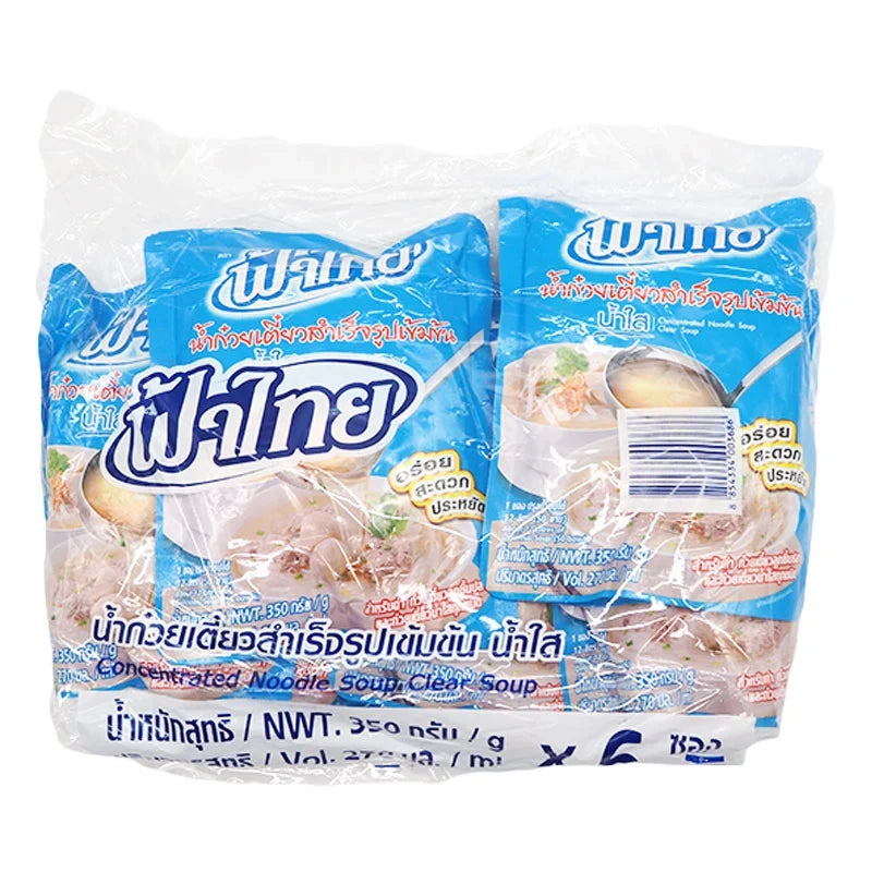 FATHAI Fathai Concentrated Noodle Soup Clear, 350g pack of six, showing the dry noodle soup product in a clear container