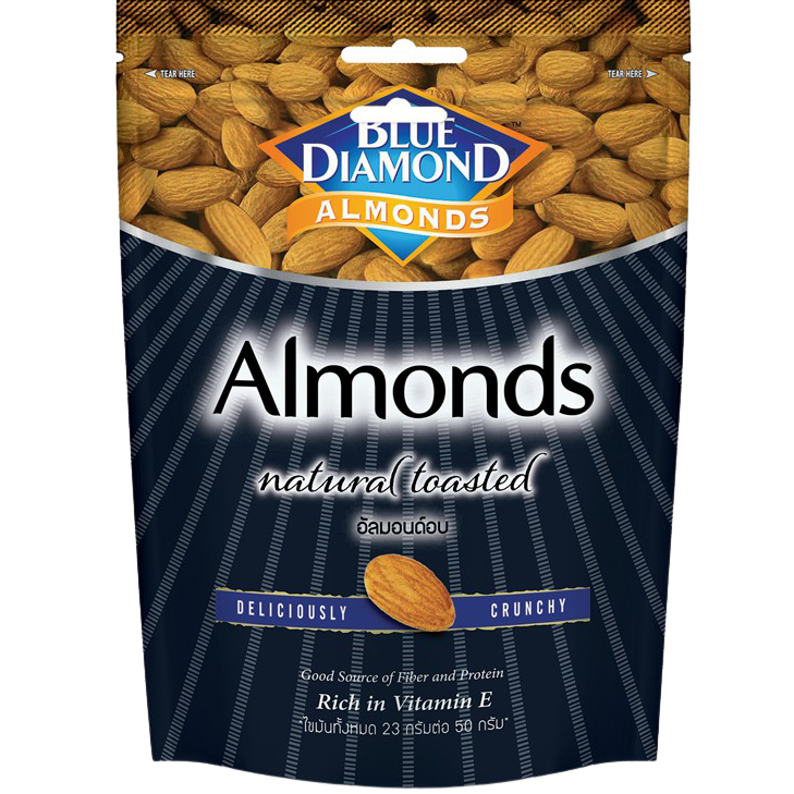Blue Diamond Blue Diamond Natural Toasted Almonds in a clear bowl, showcasing crunchy, golden-brown almond confectionery snack.