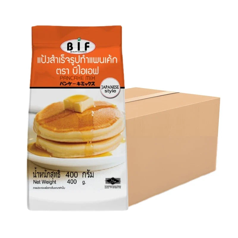 BIF Pancake Mix Pan for making fluffy pancakes, shown in a dry grocery product image with a non-stick surface.