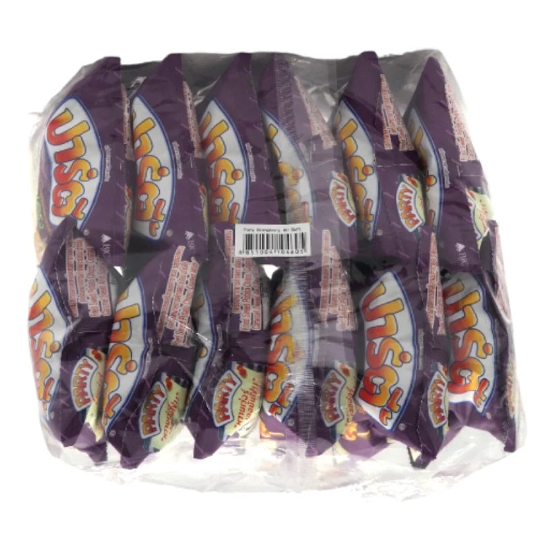 Party brand fried potato chips coated with butter caramel, a sweet and crunchy snack from the dry grocery confectionery category.