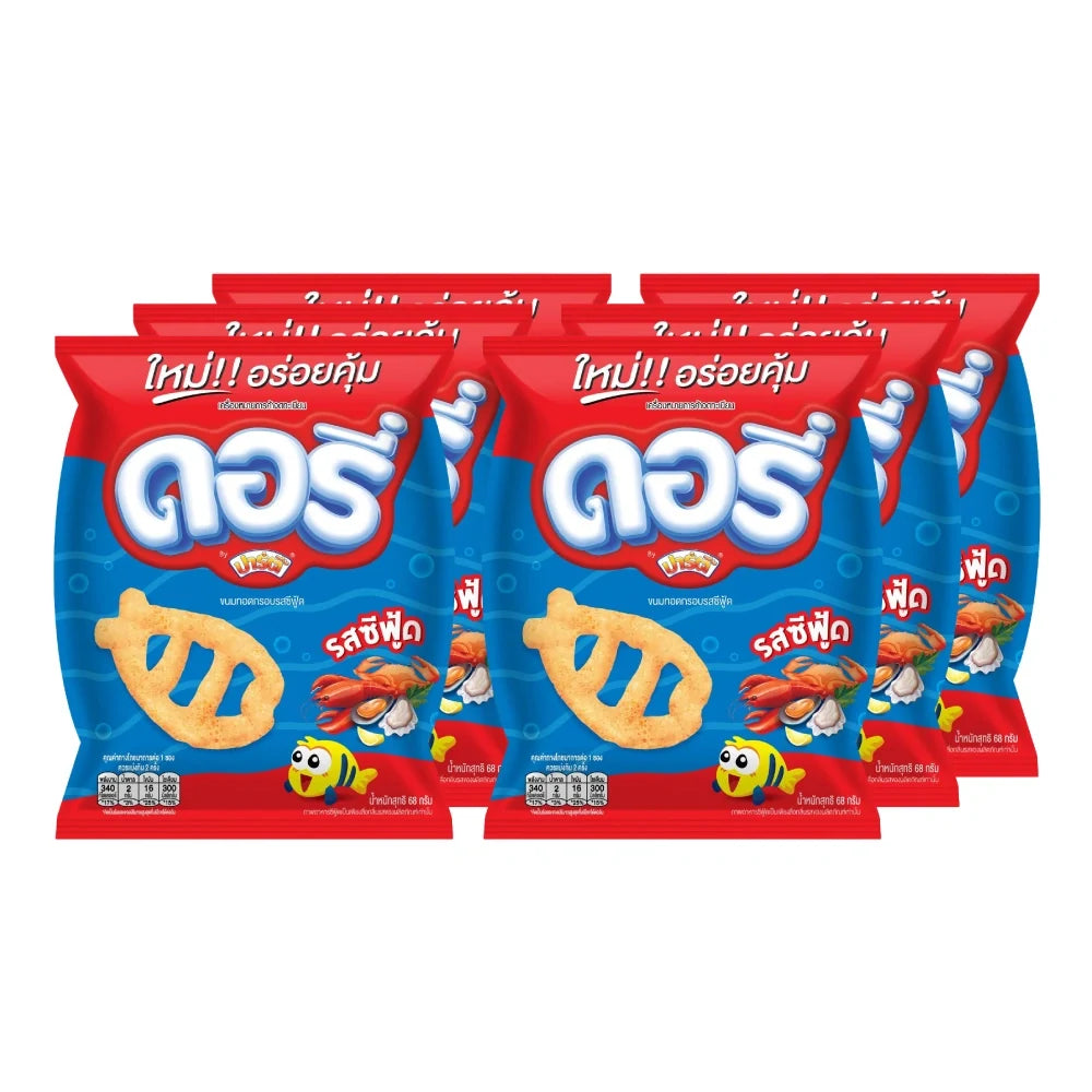 Dory Seafood snacks in a 68g x3 pack, featuring crispy, savory seafood confectionery from the DORY brand.
