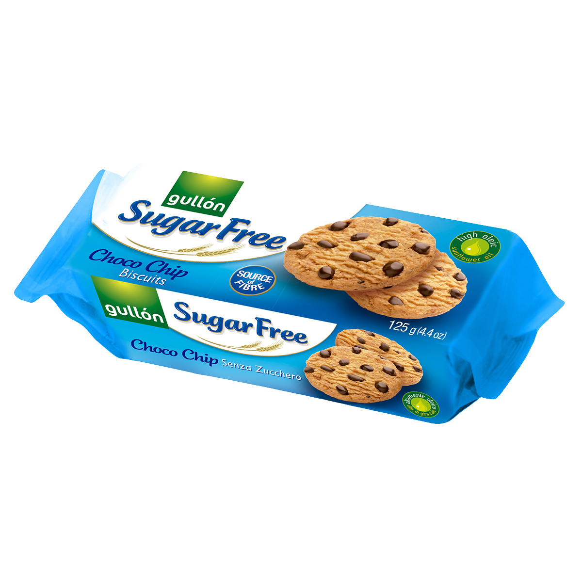 Gullon Sugar Free Choco Chip Biscuits, confectionery snacks with chocolate chips on a plate