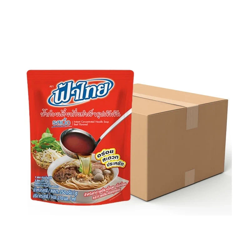 FATHAI Fathai Instant Concentrated Noodle Soup Beef Flavored 350g, dry grocery product with prepared noodles in beef broth.