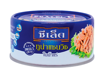 Canned Sealect Tuna Sandwich in spring water, ready to eat, showing the label and can design on the grocery product.