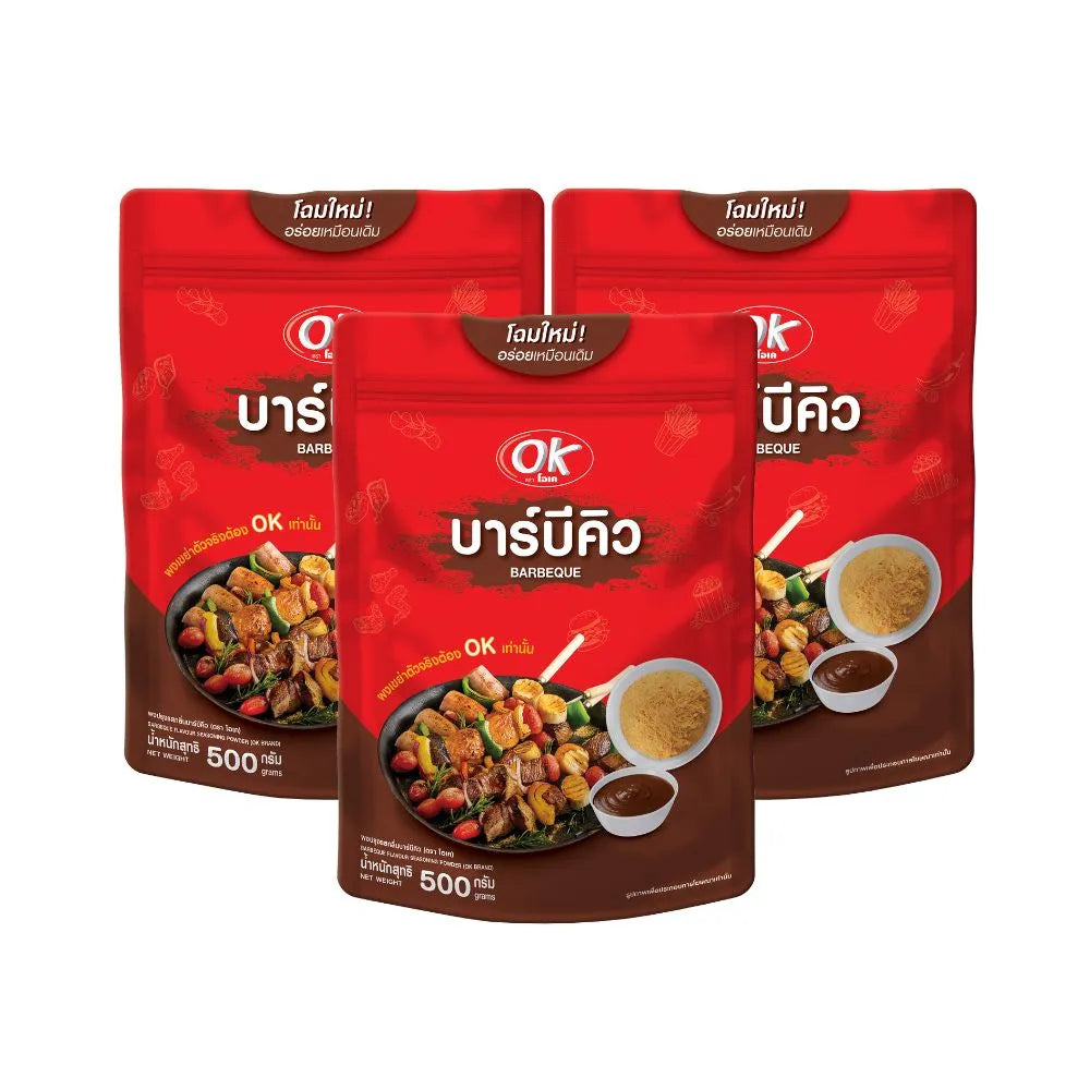 OK Shake Powder Barbecue Flavor 500g jar, savory dry grocery seasoning for grilling and cooking.