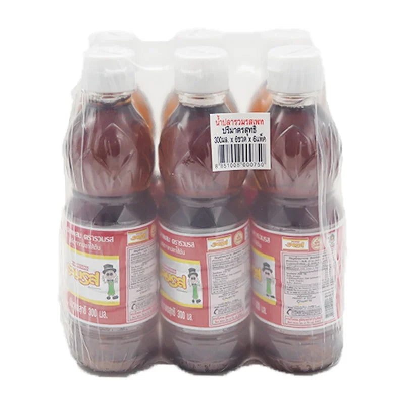 Bottle of Ruamros Mixed Fish Sauce 300ml, part of a 6-pack, for cooking and seasoning in Asian cuisine.