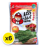 Taokaenoi spicy fried seaweed snack in a 10g pack, showing crispy, seasoned seaweed pieces in a clear snack pouch.