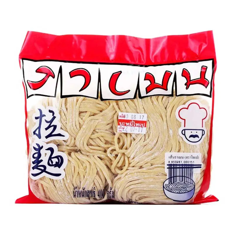 Taipei Ramen Noodle 400g dry grocery package with uncooked ramen noodles in a clear plastic bag