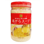 JONETSU KAKAKU chicken soup stock granules and bouillon powder in a clear container, dry grocery product for flavorful cooking.