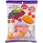 Okio Pudding Mixed Fruit confectionery snack in a colorful container with assorted fruit flavors.