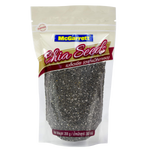 McGarrett Chia Seeds in a clear bag, showing small, black and white chia seeds ready for cooking or baking.