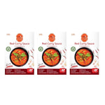 J-LEK Jae Lek Red Curry Paste Packets, 250g, dry grocery, vibrant red Thai curry paste with traditional Thai flavor in a sealed packet.