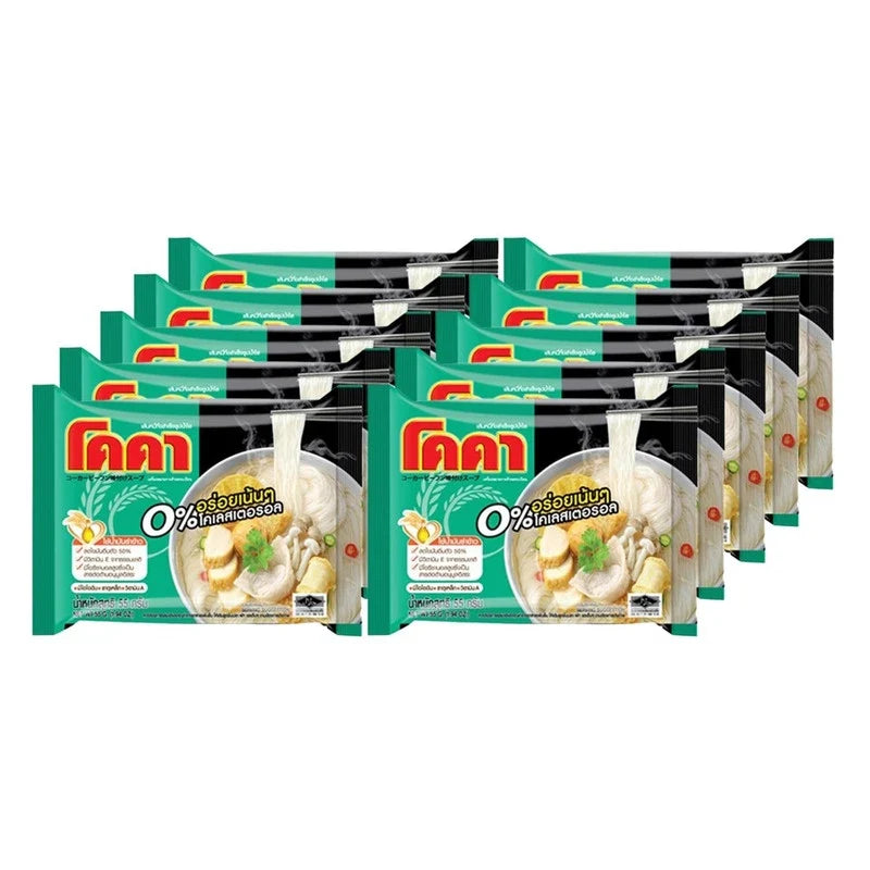 KOKA Koka Coca Clear Noodle Soup packets, dry grocery product with colorful packaging and images of noodle soup and ingredients.