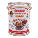 Maepranom Chili Paste Tom Yum in a 3kg package, showing the vibrant red chili paste in a clear container for dry grocery use.